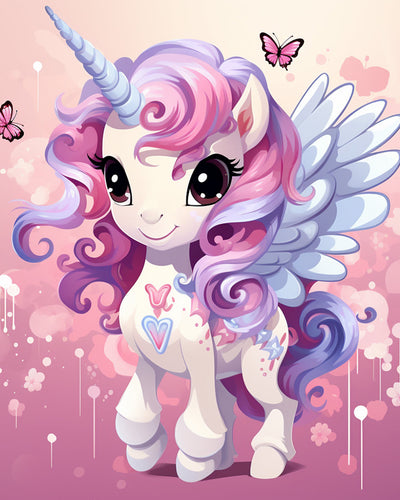 Mignonne Licorne Dessin Animé avec Ailes Broderie Diamant