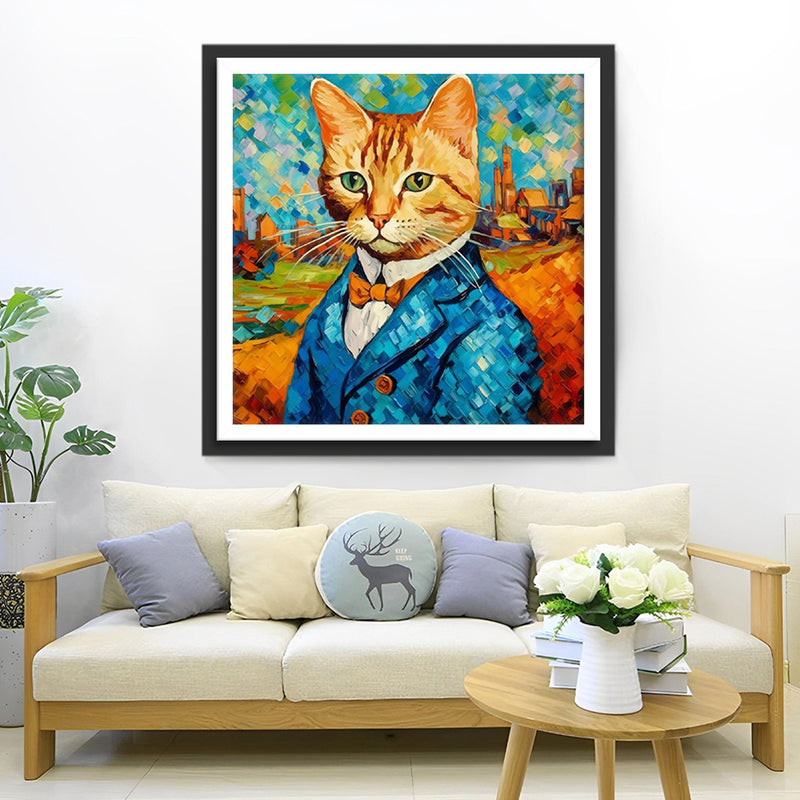 Monsieur Chat au Style de Van Gogh Broderie Diamant