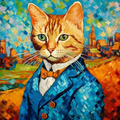 Monsieur Chat au Style de Van Gogh Broderie Diamant