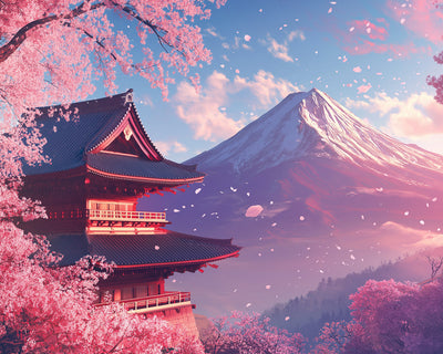 Mont Fuji sous les Cerisiers en Fleur Broderie Diamant