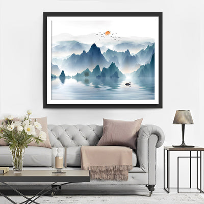 Montagne au Lever du Soleil Style Peinture à l'Encre Broderie Diamant
