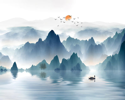 Montagne au Lever du Soleil Style Peinture à l'Encre Broderie Diamant