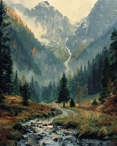 Montagne et Forêt Paisibles Broderie Diamant