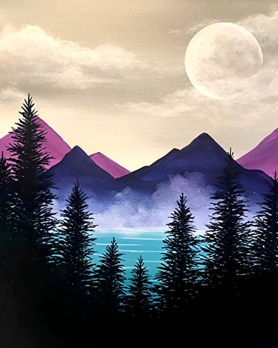 Montagne Violette, Lune et Arbres Broderie Diamant