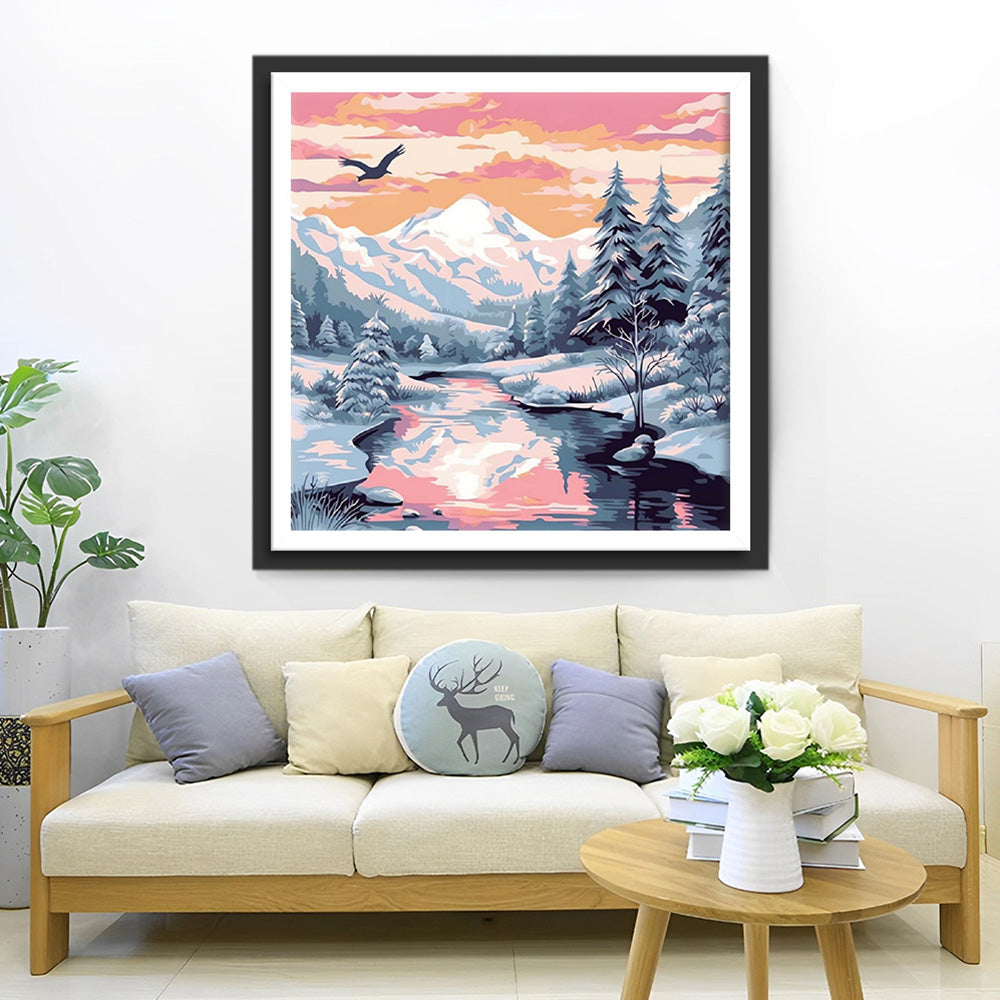 Montagnes Couvertes de Neige Broderie Diamant