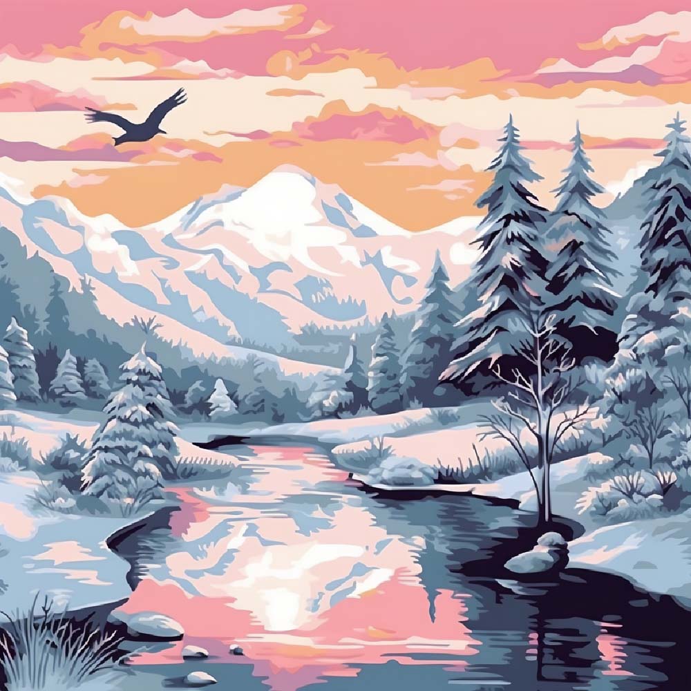 Montagnes Couvertes de Neige Broderie Diamant