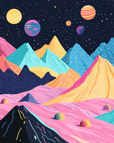 Montagnes et Planètes Colorées Broderie Diamant