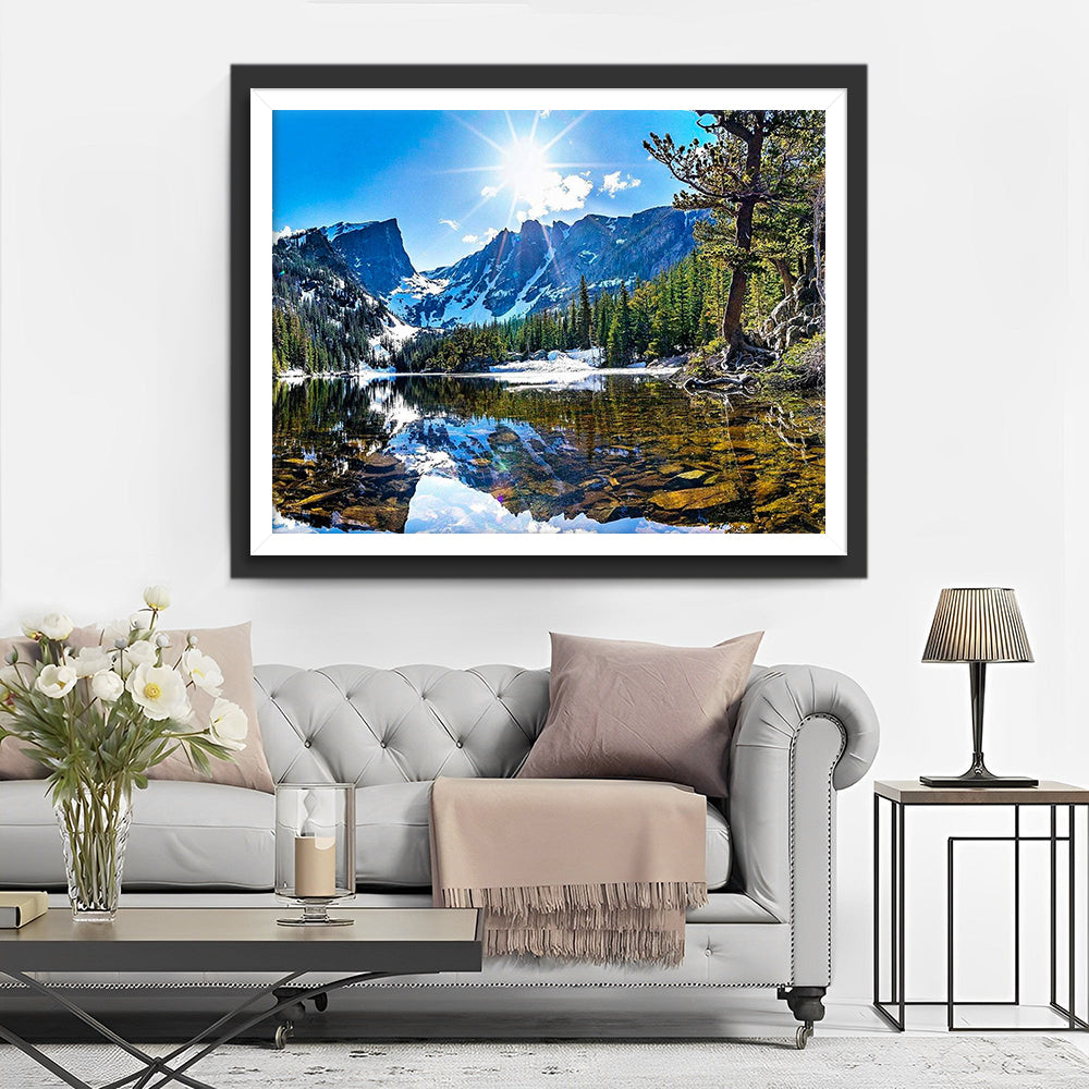 Montagnes Hivernales et Lac ensoleille Broderie Diamant