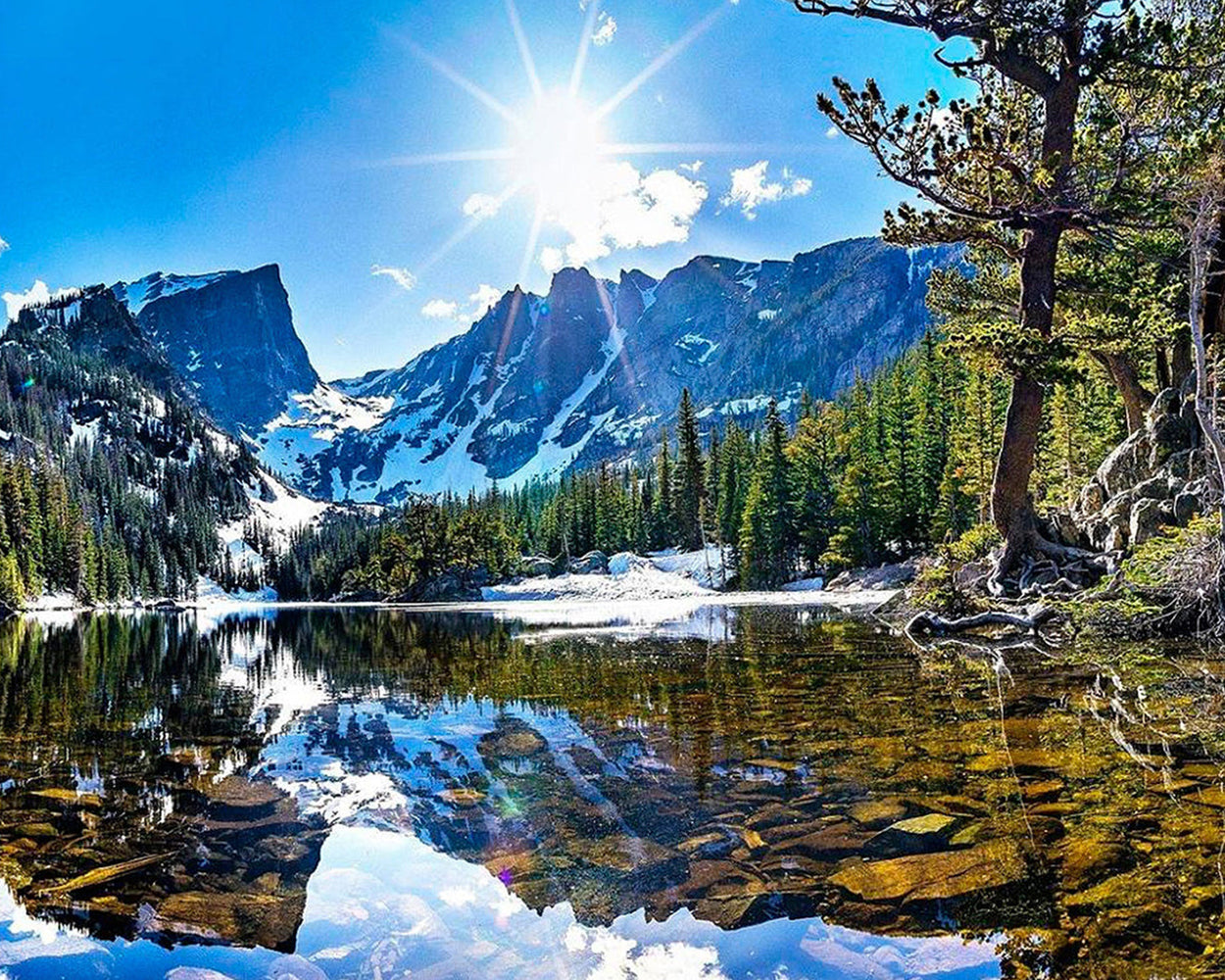 Montagnes Hivernales et Lac ensoleille Broderie Diamant