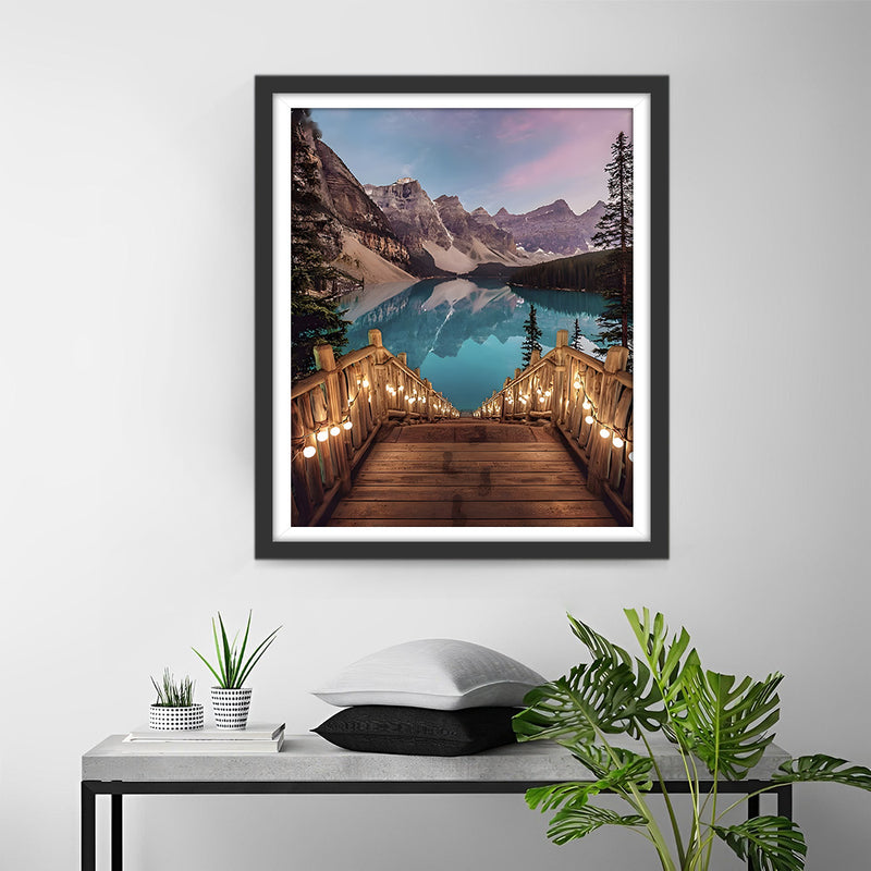 Montagnes, Lac et Pont Broderie Diamant