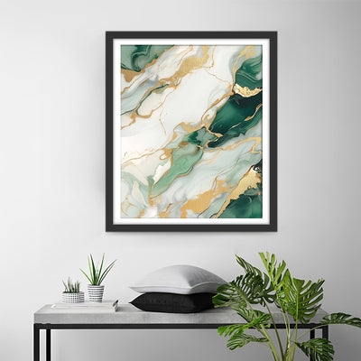 Motif Abstrait Blanc Vert et Doré Broderie Diamant