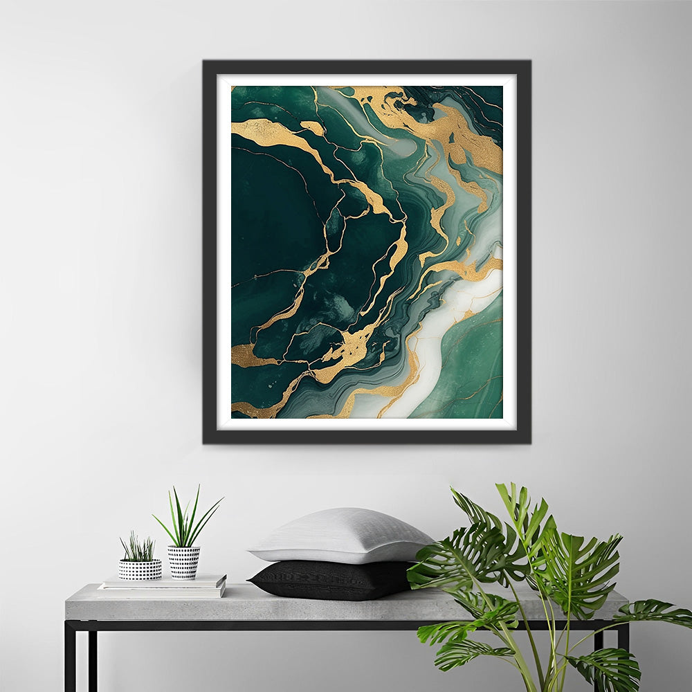 Motif Abstrait de Liquide Vert Broderie Diamant