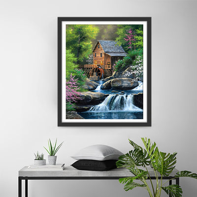 Moulin à Eau dans la Forêt d’Été Broderie Diamant