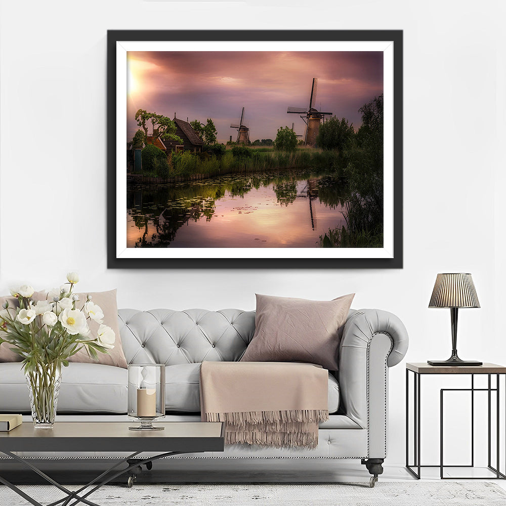 Moulins à Vent au Crepuscule Broderie Diamant