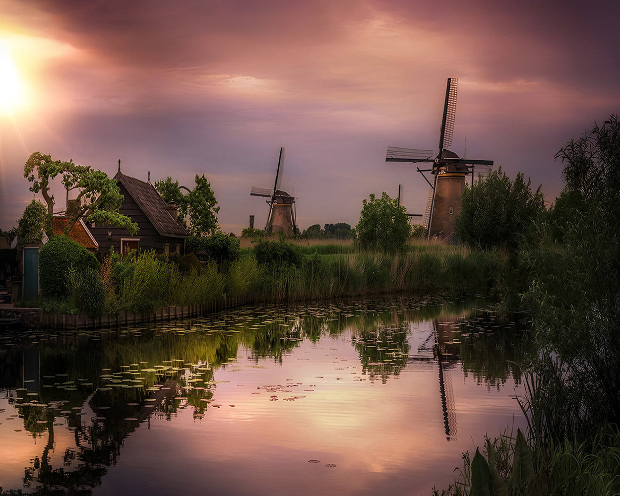 Moulins à Vent au Crepuscule Broderie Diamant