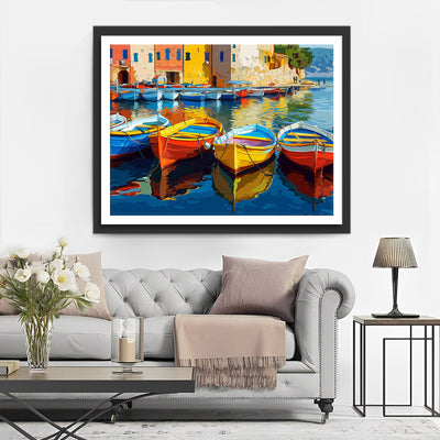 Navires Colorés dans le Port Broderie Diamant