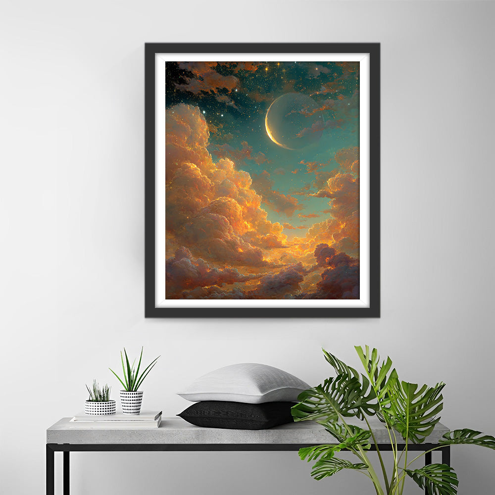 Nuages Dorés dans le Ciel Étoilé Broderie Diamant