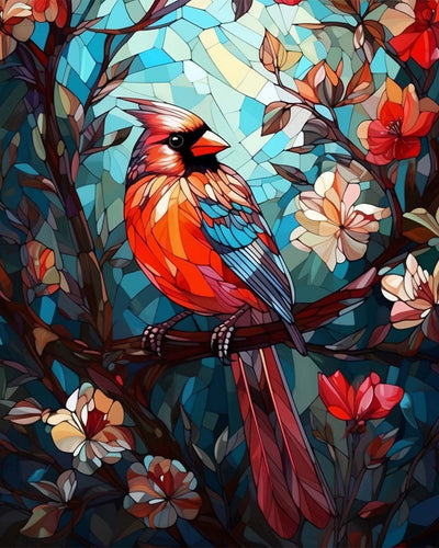 Oiseau Coloré sur une Branche Fleurie Broderie Diamant