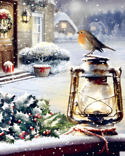 Oiseau de Noël et Lampe à Kerosène Broderie Diamant