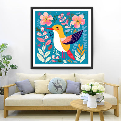 Oiseau et Fleurs Simples Broderie Diamant