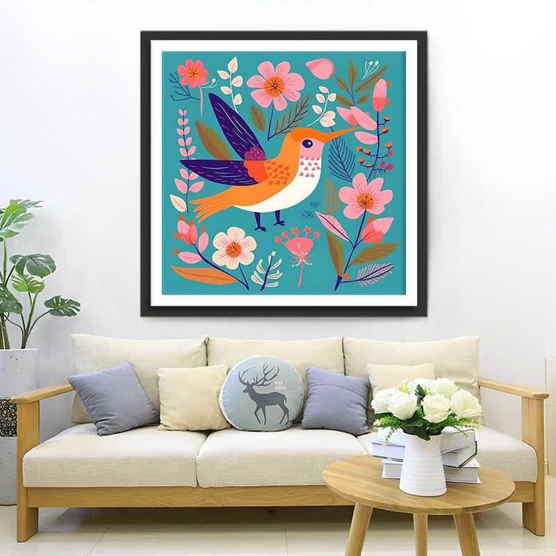 Oiseau Mignon et Fleurs Broderie Diamant