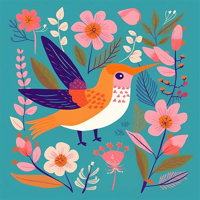 Oiseau Mignon et Fleurs Broderie Diamant