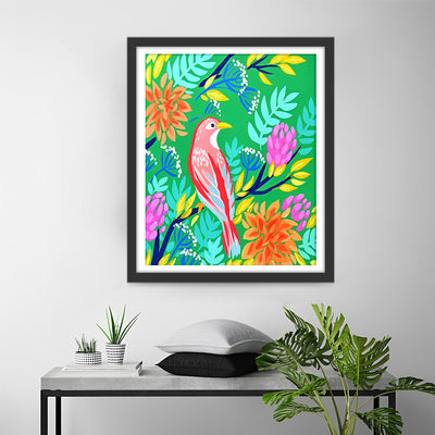 Oiseau Rose Dessin Animé sur la Branche Broderie Diamant