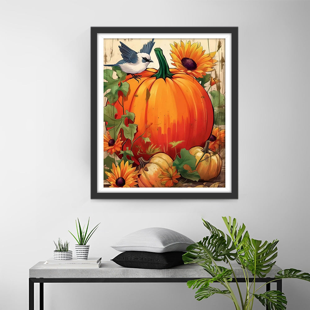 Oiseau sur la Grande Citrouille Broderie Diamant