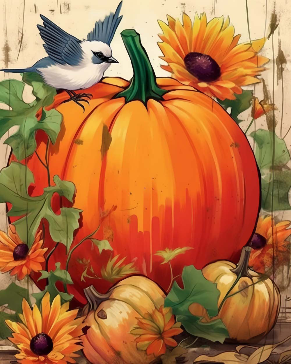 Oiseau sur la Grande Citrouille Broderie Diamant