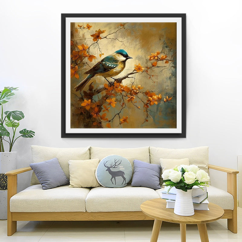 Oiseau sur un Arbre Fleuri Broderie Diamant