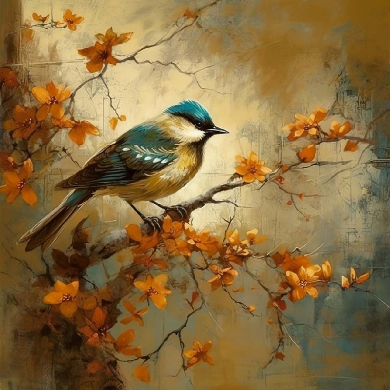 Oiseau sur un Arbre Fleuri Broderie Diamant