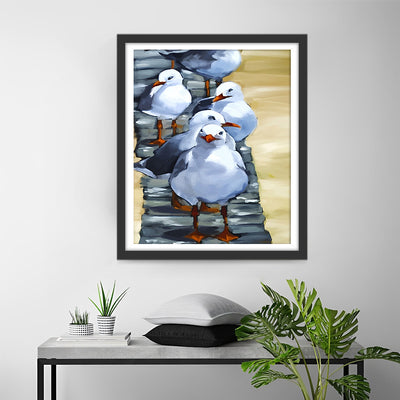 Oiseaux Blancs sur la Rive Broderie Diamant
