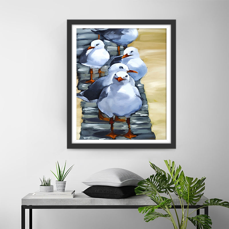 Oiseaux Blancs sur la Rive Broderie Diamant