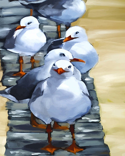 Oiseaux Blancs sur la Rive Broderie Diamant