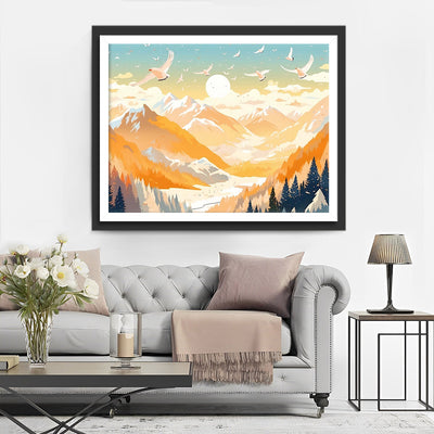 Oiseaux Blancs Volant Au-dessus Des Hautes Montagnes Broderie Diamant