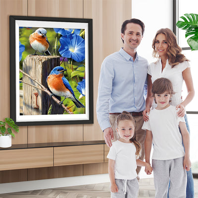 Oiseaux Bleus et Rouges avec des Ipomées du Nil Bleues Broderie Diamant