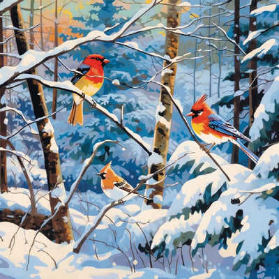 Oiseaux dans la Forêt Enneigée Broderie Diamant