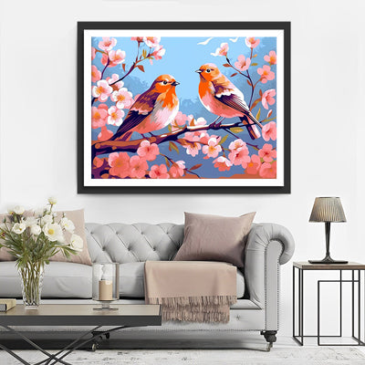 Oiseaux sur un Arbre Fleuri Broderie Diamant