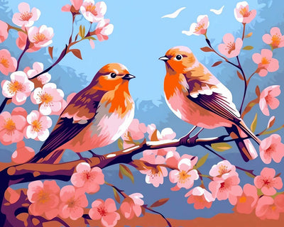 Oiseaux sur un Arbre Fleuri Broderie Diamant