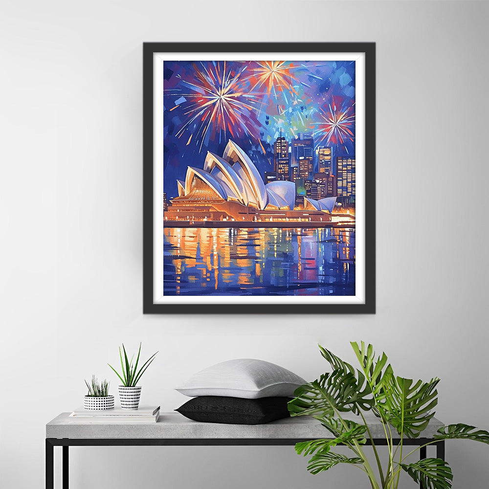 Opera de Sydney de Nuit sous les feux d'artifice Broderie Diamant
