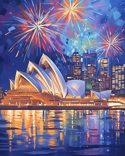 Opera de Sydney de Nuit sous les feux d'artifice Broderie Diamant