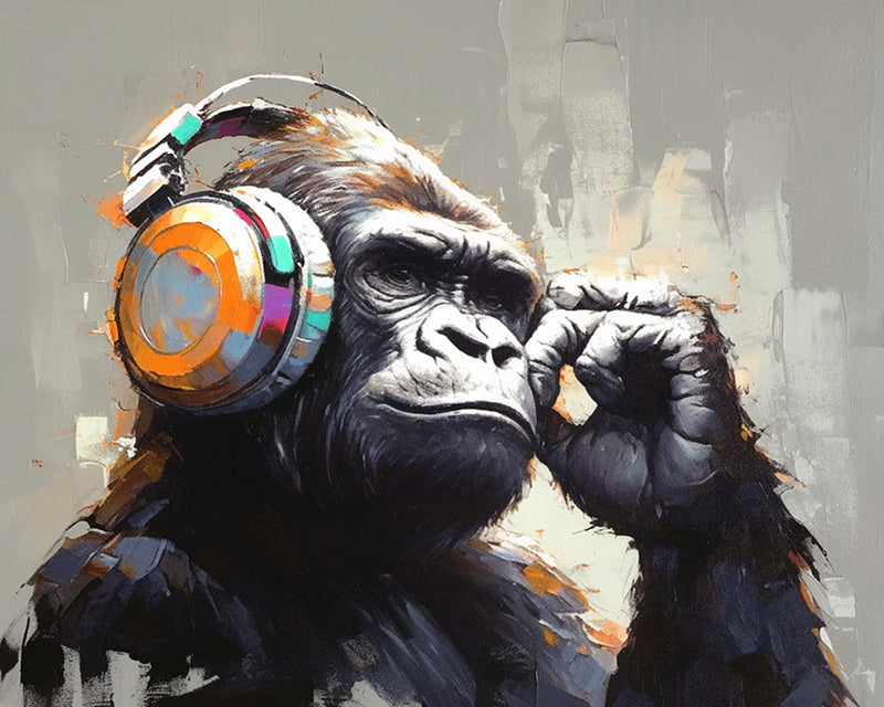 Orang-outan avec un Casque Audio Broderie Diamant