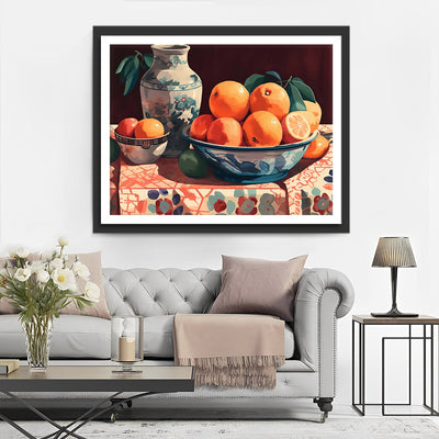 Oranges et Vase en Porcelaine Broderie Diamant