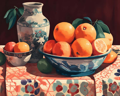 Oranges et Vase en Porcelaine Broderie Diamant