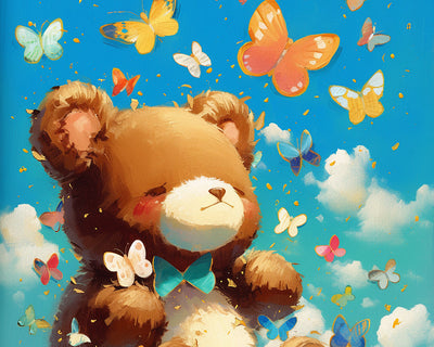 Ours Brun et Papillons Colorés Broderie Diamant