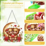 Ours Cartoons Amoureux sur la Lune en Acrylique Pendentif Broderie Diamant