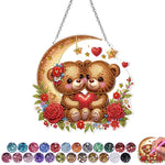 Ours Cartoons Amoureux sur la Lune en Acrylique Pendentif Broderie Diamant