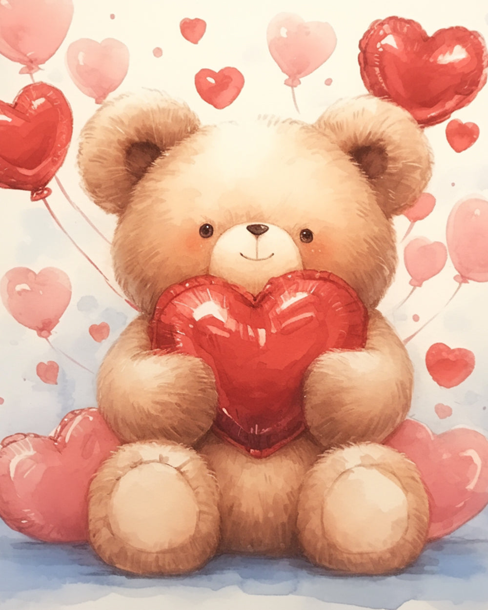 Ours Dessin Animé et Ballons d’Amour Broderie Diamant