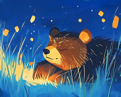 Ours Dormant dans l'Herbe Broderie Diamant