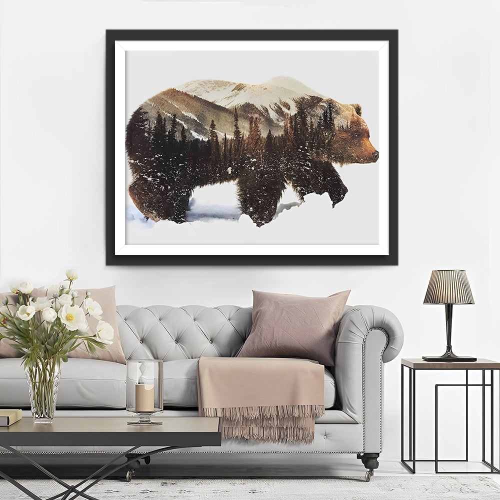 Ours, Forêt et Montagne Broderie Diamant